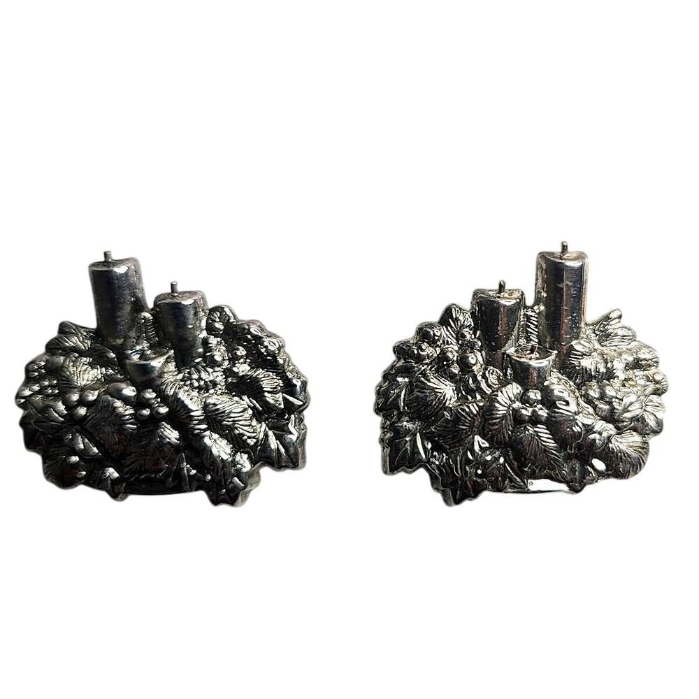 Vintage Christmas Candle Centerpiece Silver tone Stud Earrings 1" NEW Deadstock